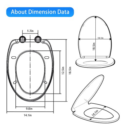 MUU Toilet seat, Slow Close, White heavy duty Toilet Seat with Non-slip Seat Bumpers Easy to Install & Clean PP Material Replacement Toilet Seat Fits All Toilet Brands Elongated Toilets(MU220-PP)