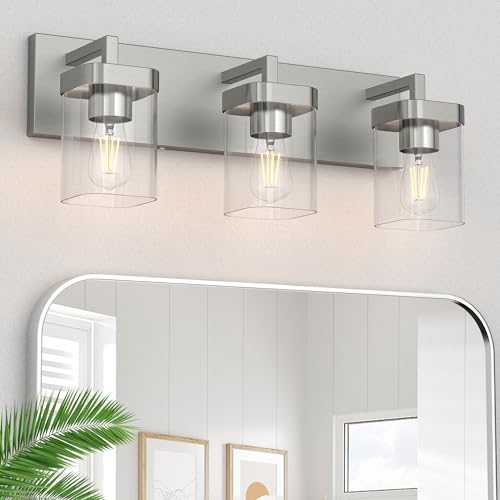 3-Light Bathroom Light Fixtures, Brushed Nickel Vanity Lights for Bathroom, Kitchen, Living Room, Modern Bathroom Vanity Lights with Clear Glass Shades - color: Brushed Nickel, size: 3 Light