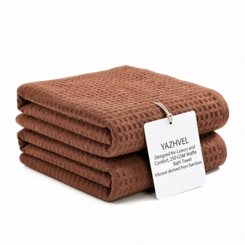 Bamboo Viscose Waffle Bath Towels - Pack of 2 - Brown - 250 GSM – 100% Viscose Derived from Bamboo - Quick-Dry Waffle Weave - Spa & Gym Ready - Oeko-TEX Certified – Absorbent - Breathable - color: Brown