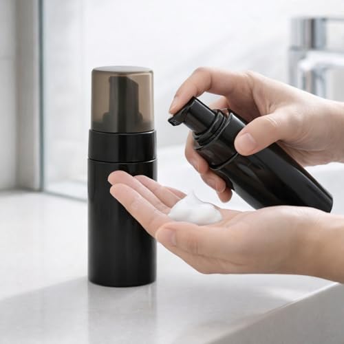 6Packs 120ml/4OZ Black Foaming Pump Bottles Empty Foam Soap Dispenser Bottles with Pump Refillable Plastic Mousse Bottle for Hand Soap, Facial Cleanser, Shampoo, Travel & DIY