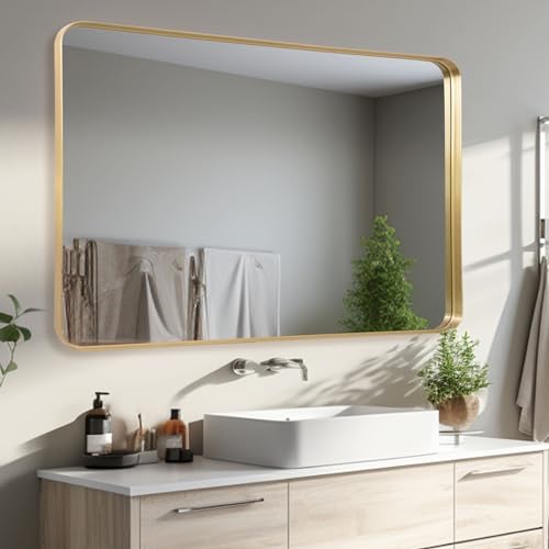 Anpark Gold Metal Deep Frame Mirror - 30" x 48" Rectangular Wall Mounted Vanity Mirror for Bathroom, Bedroom, Living Room & Entryway Decor - color: Gold, size: 48"L x 30"W