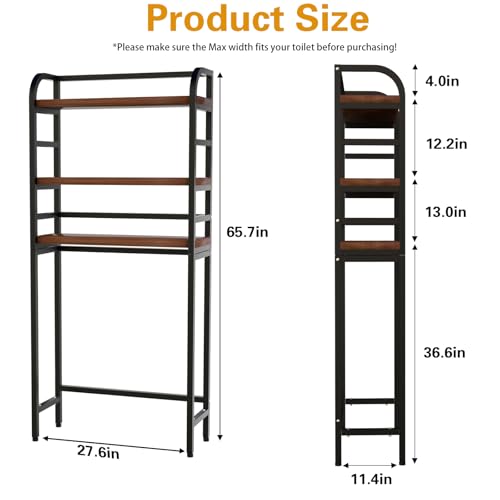 3-Tier Over-the-Toilet Storage Rack, Freestanding Bathroom Organizer | Space-Saving 3-Tier Design, Rust-Resistant Steel Frame, Fits Most Toilets, Easy Assembly (Black) - color: Black