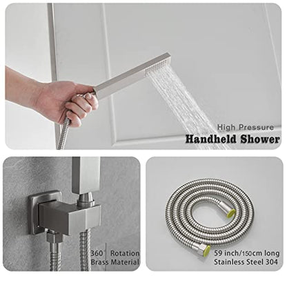 Full Body Shower System Concealed Shower Faucet Set with Body Massage Jets 10 Inch Shower Head Trim Kit 3 Function Wall Mount High Pressure for Bathroom - color: Brushed Nickel, style: 10"- 3 Function