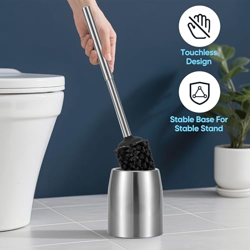 SUS304 Stainless Steel Toilet Brush and Holder Set Stain Nickle 12In Handle BristlesToilet Bowl Brush Cepillo para Baños Bathroom Brushes Cleaning Brush with Case Anti-Rust Brushed Silver