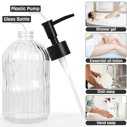 2 Pack Glass Soap Dispenser with Pump, 13.5oz Refillable Soap Dispensers with Vertical Stripe for Hand Wash & Dish Wash, Elegant Bathroom Soap Dispenser for Dishwashing Liquid, Lotion - color: Clear
