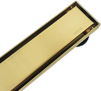 Neodrain 32" Gold Linear Shower Drain,2-in-1 Flat& Tile Insert Cover | 304 Stainless Steel,Fast Drainage, Durable,Rectangle Shower Floor Drain with Adjustable Feet,Hair Strainer,Fits Bathrooms - color: Golden, size: 32 In
