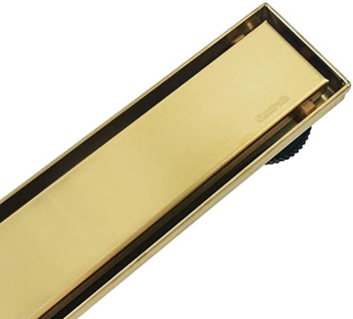 Neodrain 28" Gold Linear Shower Drain,2-in-1 Flat& Tile Insert Cover | 304 Stainless Steel,Fast Drainage, Durable,Rectangle Shower Floor Drain with Adjustable Feet,Hair Strainer,Fits Bathrooms - color: Golden, size: 28 In