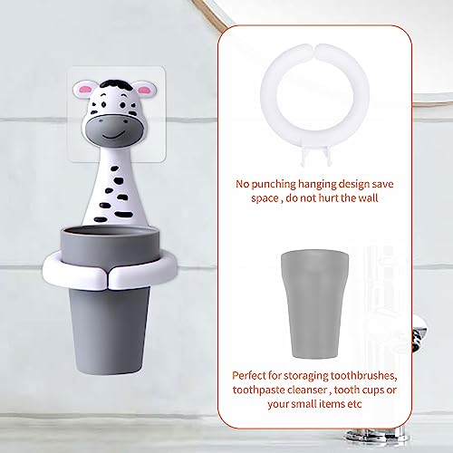 SooGree Kids Toothbrushes Holder Animal Tooth Cup Holder Wall Mounted Sucker Toothpaste Storage Set Cute Household Toothpaste Rack Mouthwash Cup Rack for Children,No Punching Shelf Bracket with Cup - color: Zebra
