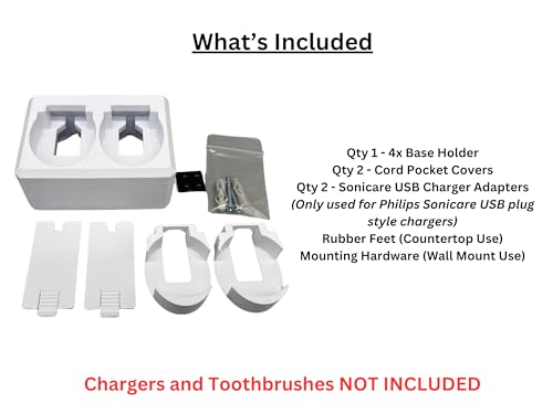 2 Slot Family Electric Toothbrush Charger Holder and Bathroom Organizer, for Select OralB and Philips Sonicare Tooth Brush Chargers (See Compatability Image), Countertop Stand or Wall-Mounted, White - size: 2 Openings