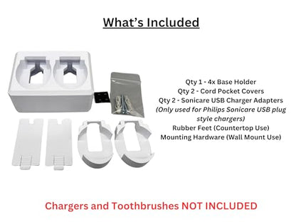 2 Slot Family Electric Toothbrush Charger Holder and Bathroom Organizer, for Select OralB and Philips Sonicare Tooth Brush Chargers (See Compatability Image), Countertop Stand or Wall-Mounted, White - size: 2 Openings