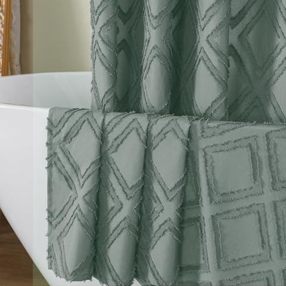 Solid Sage Green Fabric Shower Curtain for Bathroom, Farmhouse Boho Shower Curtain- Soft Cloth & Hotel Spa Quality, Machine Washable Shower Curtain Sets with 12 Hooks, Grommets Top, 72Wx78L - color: Sage Green, size: 72"W x 78"L (Pack of 1)