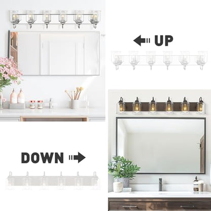 zeyu 44 Inch Farmhouse Bathroom Vanity Lights, 6-Light Bathroom Light Fixtures with Clear Glass Shade, Oil Rubbed Bronze Finish, ZSL72B-6W ORB - color: Oil-Rubbed Bronze, size: 6-Light