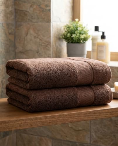 Bamboo Viscose Bath Towel Set Terry - Pack of 6 - Brown - 30 x 60 in – 60% Viscose Derived from Bamboo 40% Cotton – 730 GSM Plush & Soft Feel - Oeko-TEX Certified - Spa-Luxe Drying Comfort - color: Brown