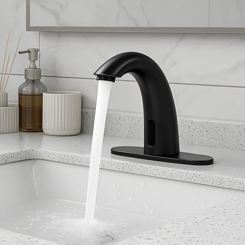 Touchless Bathroom Sink Faucet - Automatic Motion Sensor - Battery Operated for Commercial Lavatory Bathroom, Matte Black - color: Matte Black