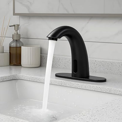 Touchless Bathroom Sink Faucet - Automatic Motion Sensor - Battery Operated for Commercial Lavatory Bathroom, Matte Black - color: Matte Black