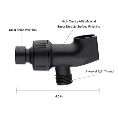 Universal Black Shower Head Holder, Adjustable Arm Mount Bracket with Brass Swivel Ball - Matte Black - color: Matte Black