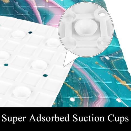 Shower Mat Bathtub Mat, 26.8x15.1 inch, Non-Slip Bath Mat with Drain, Quick Drying PVC Bathmat for Tub, Shower, Bathroom, Pink Teal Marble Texture - color: Multi 13