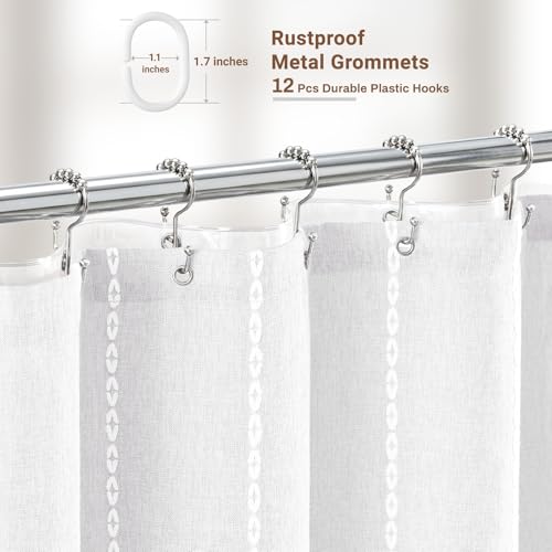 BTTN 3 in 1 Shower Curtain with Liner, 80 Inch Long Boho Linen Striped Cloth Shower Curtain Set with Hook, Tall Rustic Farmhouse Bohemian Waterproof Fabric Shower Curtain for Bathroom, White, 72x80 - color: White With Liner, size: 72"W x 80"L (Pack of 1)