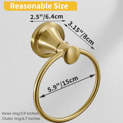 Towel Ring, Bathroom Hand Towel Holder Wall Mounted Brushed Gold | Modern Round, Heavy Duty Towel Rack Hanger, Hardware Accessory, SUS 304 Stainless Steel Rustproof for Bath, Kitchen, RV - color: Brushed Gold