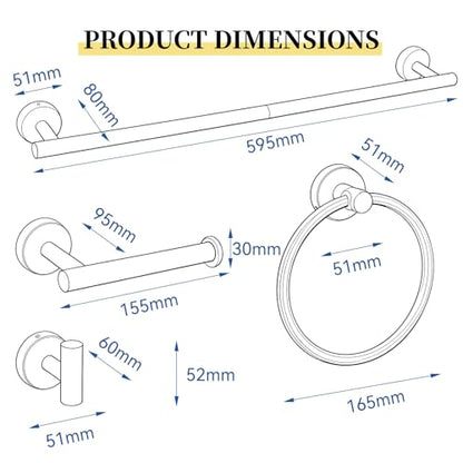 HOMOTEK 4 Pieces Bathroom Accessories Hardware Set, 24 inch Towel Bar, Towel Ring, Robe Hook, Toilet Paper Holder, Stainless Steel Rack Kit Wall Mounted, Brushed Stainless Steel - color: Brushed Stainless Steel