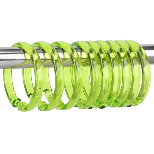 Green Shower Curtain Hooks - 12 Pcs Circular Plastic Shower Curtain Rings for Bathroom - O Shaped Transparent Green Shower Hooks Rings for Shower Curtain Rod - color: Transparent Green