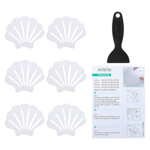 PATIKIL Bathtub Non Slip Stickers 3.54x2.76 Inch, 6 Pack Shell Safety Shower Floor Anti Slip Stickers with Adhesive Decals Scraper for Bath Tub Shower Floor Stair, White - color: White