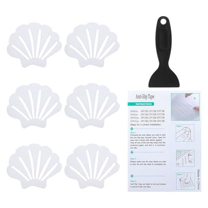 PATIKIL Bathtub Non Slip Stickers 3.54x2.76 Inch, 6 Pack Shell Safety Shower Floor Anti Slip Stickers with Adhesive Decals Scraper for Bath Tub Shower Floor Stair, White - color: White