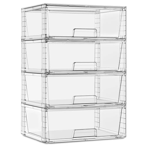 Sorbus Stackable Clear Storage Drawers, Pull-Out Organizer Bins – Large Plastic Drawer Organizers for Bathroom, Under Sink, Closet, Pantry & Kitchen Organization (4 Pack) - size: 4 Pack