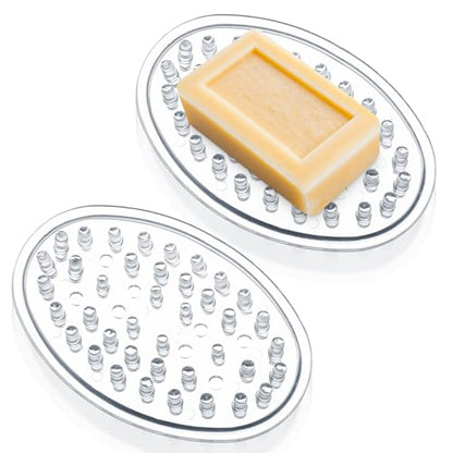 2 Pcs Plastic Soap Holder, Soap Dish Bar Saver Tray with Holes | Self-Draining, Soaps Dish Sponge Tray, for Kitchen Bathroom Shower Counter, Clear