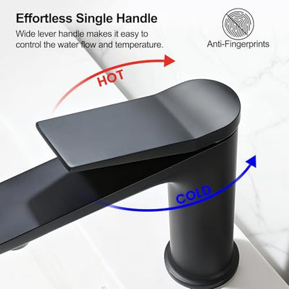 Rbrohant Single Hole Bathroom Faucet, Matte Black Single Handle Bathroom Sink Faucets for 1 Hole, Bathroom Vanity Faucet with Pop up Drain, Deck Mount, R2001-MB - color: Matte Black, style: No Escutcheon