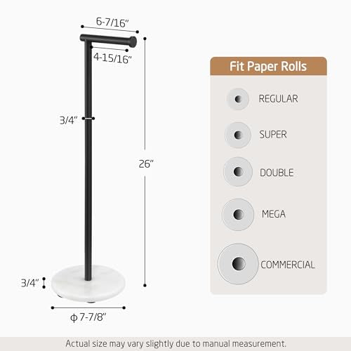 KES Black Toilet Paper Holder Freestanding 26" with Marble Base | 304 Stainless Steel, No-Drill 1-Minute Assembly, Anti-Slip Cushion Pads, Modern Design For Bathroom, Hotel Use - color: White Marble & Black Bar, size: 26"H