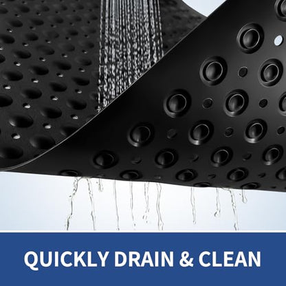 OTHWAY Extra Large Shower Mat 47"x 32", TPE Non Slip Shower Mat for Shower Stall, Inside Walk in Shower Mats with Drain Holes Suction Cups, Anti-Slip for Elderly (Black) - color: Black