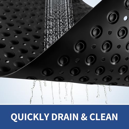 OTHWAY Extra Large Shower Mat 47"x 32", TPE Non Slip Shower Mat for Shower Stall, Inside Walk in Shower Mats with Drain Holes Suction Cups, Anti-Slip for Elderly (Black) - color: Black