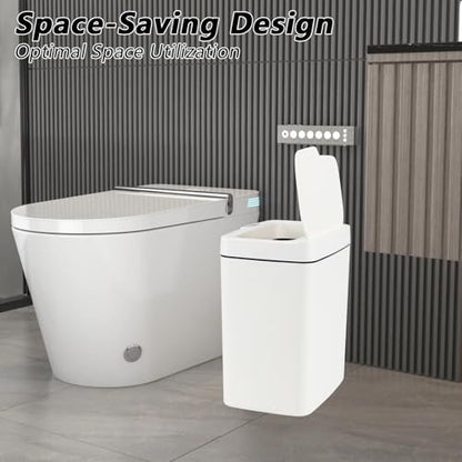 Teyyvn 4 Gallon Automatic Motion Sensor Bathroom Trash Can with Lid, White | Plastic Smart Garbage Can Touchless, Automatic Trash Can, Plastic Trash Bins for Bedroom Office Kitchen Toilet