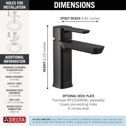 Delta Modern Matte Black Bathroom Faucet 1 Hole, Single Hole Bathroom Sink Faucet for Vanity, Push-Pop Drain Assembly, Matte Black 581LF-BLGPM-PP - color: Matte Black