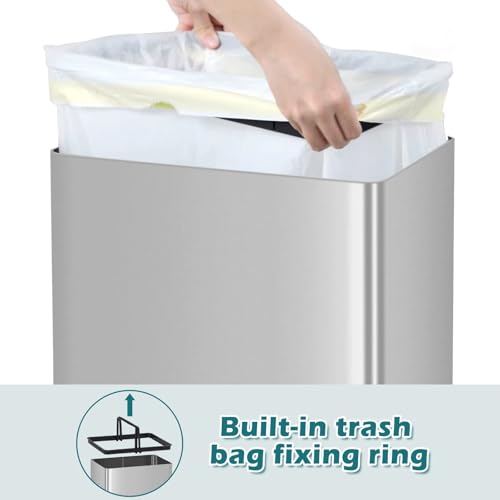 13 Gallon/50 Liter Kitchen Trash Can, Stainless Steel Garbage Can with Lid, Foot Pedal, Fingerprint-Resistant Finish, Soft Close Lid, Automatic Motion Sensor Trash Can for Kitchen Bathroom Office