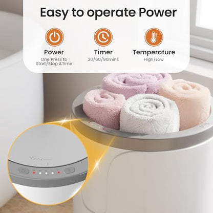 AGLUCKY Towel Warmer for Bathroom, 20L Hot Towel Warmer Bucket with 2 Heating Modes, Rapid Heating with Timer, 30/60/90mins Auto Shut Off, Fits Up to Two 40"X70" Oversized Towels, Bathrobes, Blankets | 2 Heating Modes, Rapid Heating with Timer, Auto Shut