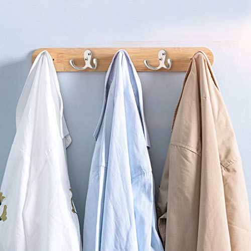 IBosins 28 Pack Heavy Double Prong Coat Hooks Wall Mounted with 56 Screws | Heavy Duty Retro Double Utility Hooks for Coat, Scarf, Bag, Towel, Key, Cap, Cup, Hat - color: 28 Pcs Silvery