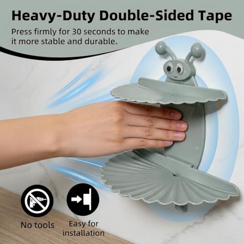 Double-Deck Soap Dish Holder for Shower, Bee Shape Wall Mounted Soap Holder with Strong Adhesive, Self Draining Soap Tray, No Drilling Bathroom Accessories, Nordic Blue - size: 7"×6.5"