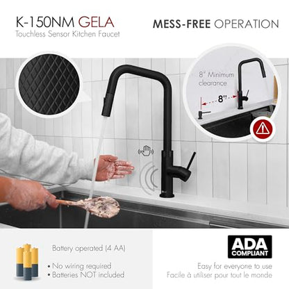 Stylish Touchless Kitchen Faucet with Pull Down Sprayer Single Lever Handle Dual Function Stainless Steel Kitchen Sink Faucet with Ceramic Cartridge and Aerator Matte Black Finish, K-150NM - color: Matte Black