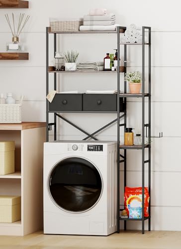 Over The Toilet Storage Rack, 7-Tier Over Toilet Bathroom Organizer with Adjustable Shelf, Above Toilet Storage with Hooks, Space-Saving, Brown Shelf - size: 7 Tier-Brown