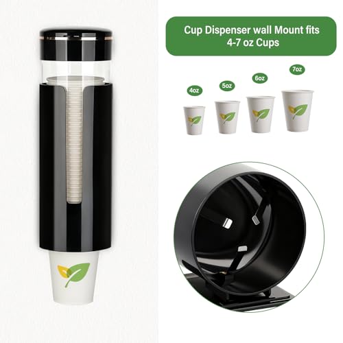 Cup Dispenser for 4oz–7oz Water Cooler & Mouthwash Cups | Bathroom Cup Dispenser,Wall Cup Holders for Most Occasions,Paste or Screw Install - color: black