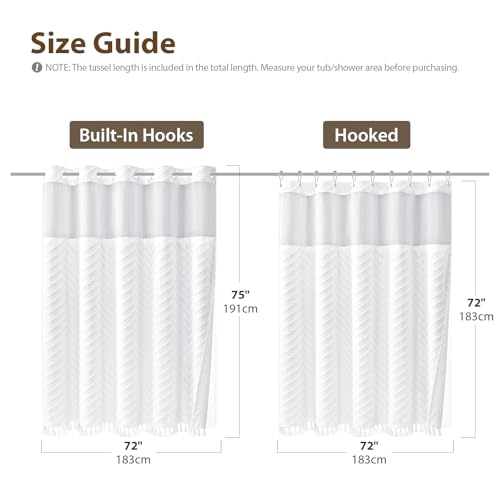 White Hook Free Chevron Shower Curtain & Fabric Liner,72x75 | Less Time to install, 3 in 1 Fabric Shower Curtain and Liner Set with Magnets, Mesh Top Window, Shower Curtains for Bathroom - color: A White, size: 72"W x 75"L (Pack of 1)