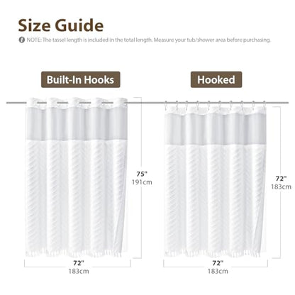 White Hook Free Chevron Shower Curtain & Fabric Liner,72x75 | Less Time to install, 3 in 1 Fabric Shower Curtain and Liner Set with Magnets, Mesh Top Window, Shower Curtains for Bathroom - color: A White, size: 72"W x 75"L (Pack of 1)