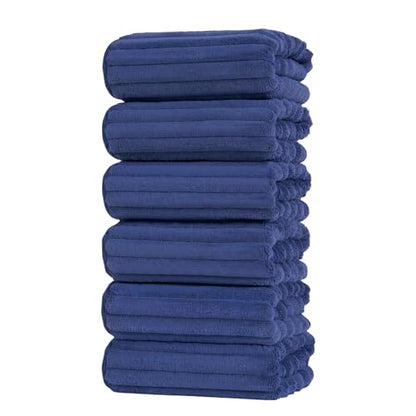 ZVH Hand Towels for Bathroom 6pcs 14X29.5inch,Quick Dry Microfiber,Super Soft,Hand Towels with Hanging Loops for Spa,Kitchen,Hotel (Deep Blue, Set of 6) - color: Deep Blue