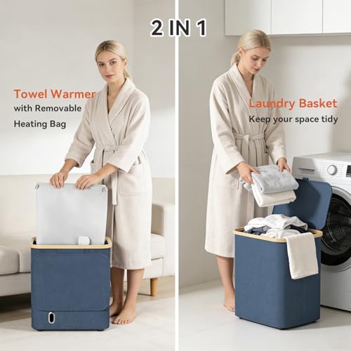 Towel Warmer & Laundry Basket 2-IN-1, Foldable Towel Warmer for Bathroom with Removable Heating Bag, 20/40/60Mins Fast Heating, Auto Shut-Off, Portbale Towel Warmer Fits 3 Large Towels Blankets - Blue - color: Blue
