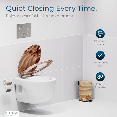 SANILO Wooden Toilet Seat with Soft Close [ROUND] - Decorative, Quiet & Slow Close Molded Wood Seat - With Strong Bumpers & Hinges - Adjustable Fit – Sanibel - color: Sanibel