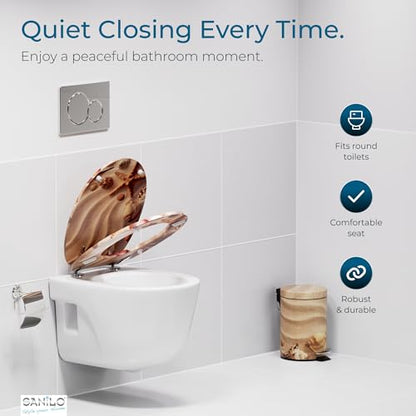 SANILO Wooden Toilet Seat with Soft Close [ROUND] - Decorative, Quiet & Slow Close Molded Wood Seat - With Strong Bumpers & Hinges - Adjustable Fit – Sanibel - color: Sanibel