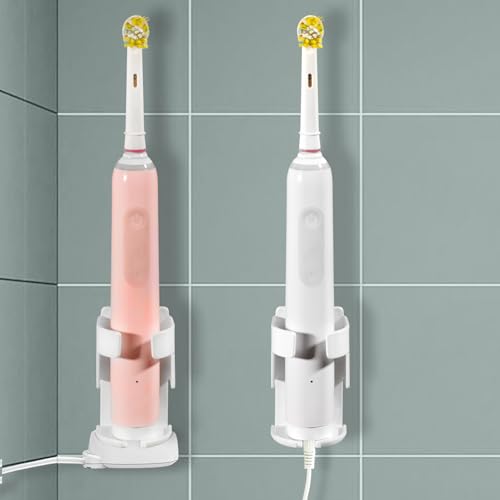 2 Pack Metal Electric Toothbrush Holder for Bathroom, Slot for Charger, Wall Mount with No Residue Nano Adhesive, Comptible with Oral-B, Sonicare Tooth Brush - (White) - color: White-2pcs