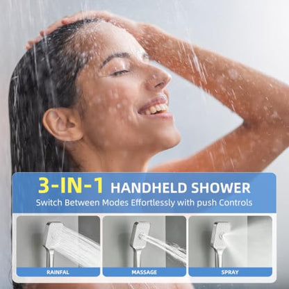 Shower Faucet Set With Handheld Shower Head Brushed | Rain shower Head With Handheld Sprayer - color: Gray